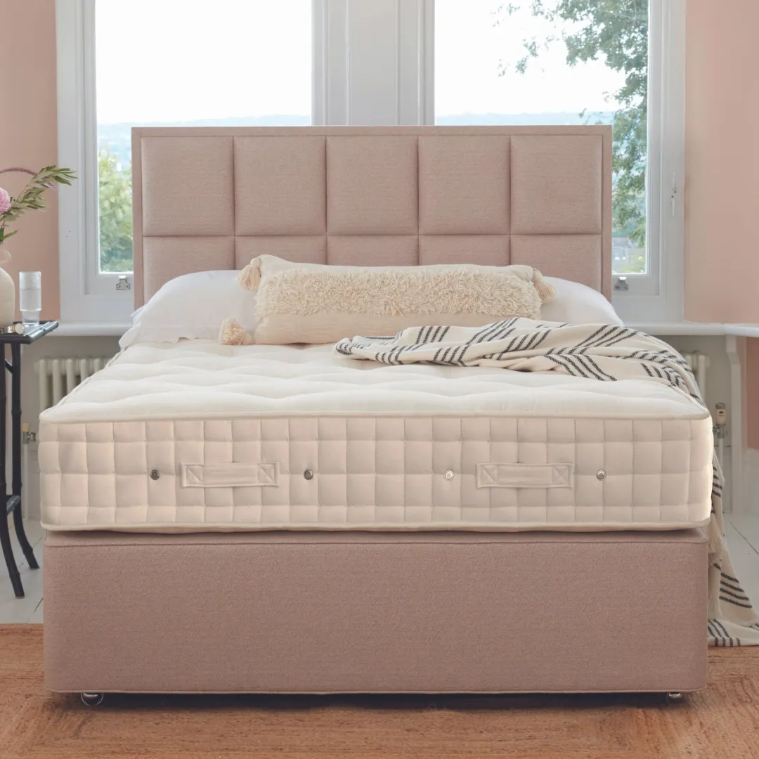 Hypnos Orthos Support 8 Mattress with Deep Divan and Alexandra Headboard in Tweed Rose