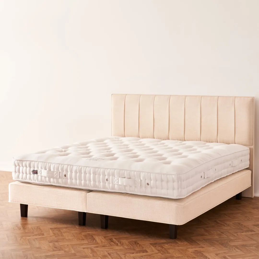 Vispring Devonshire wool De Luxe un-dressed with Hera Headboard