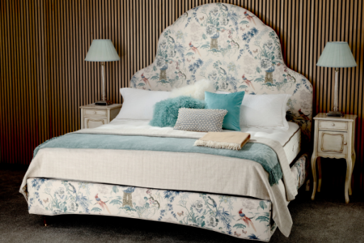 Queen Anne 1 Bed Frame in classic patterned fabric