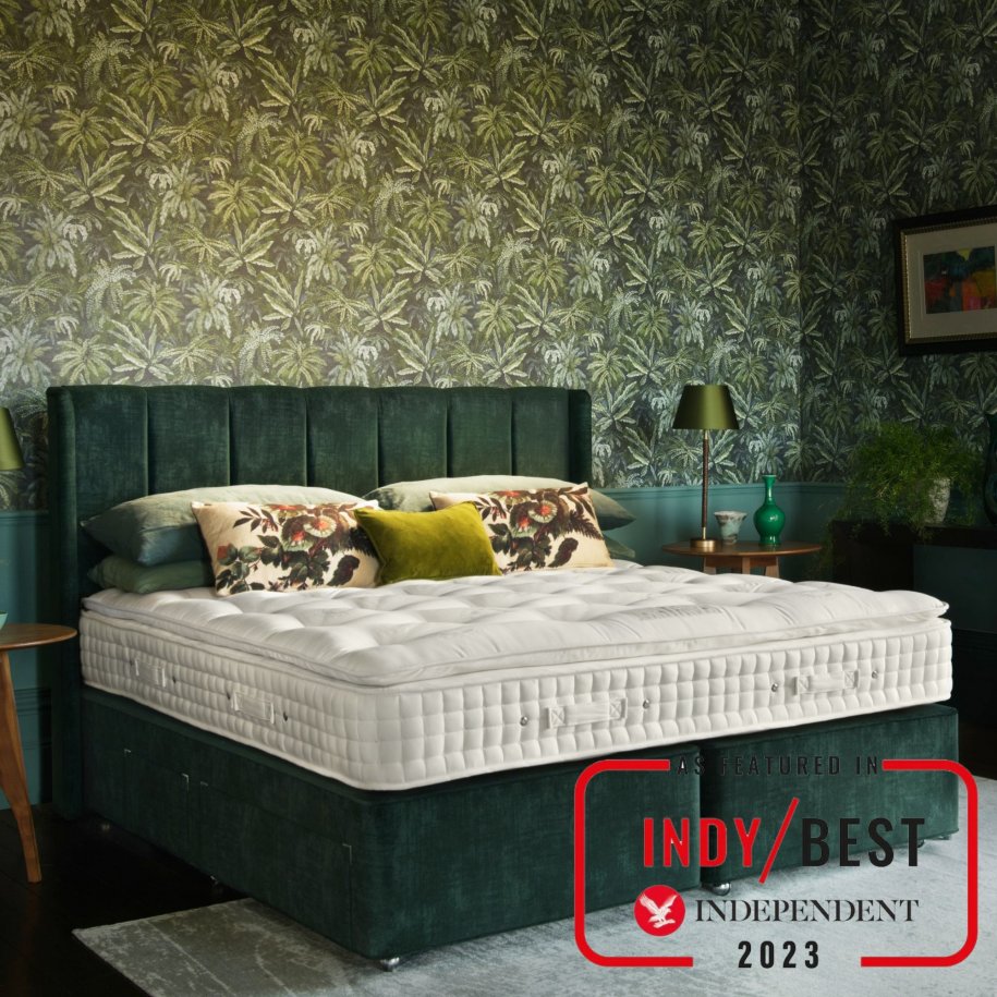 Hypnos Pillow Top Elite Faded Max Emerald Marie side semi dressed