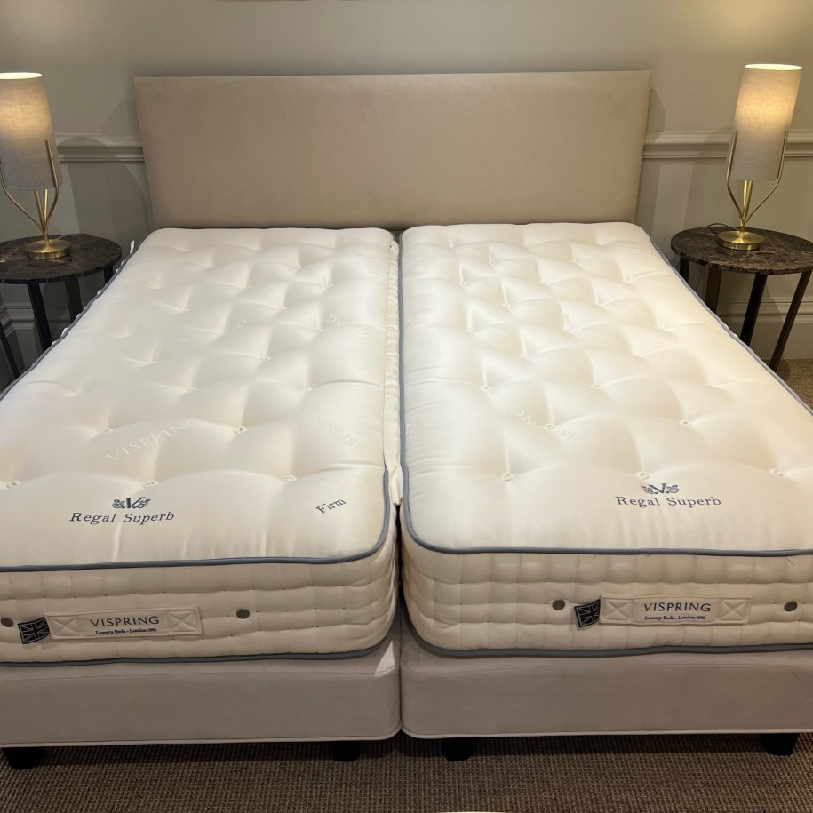 Vispring Super King Zip & Link Vispring Regal Superb Divan Set with Muses Headboard CLEARANCE