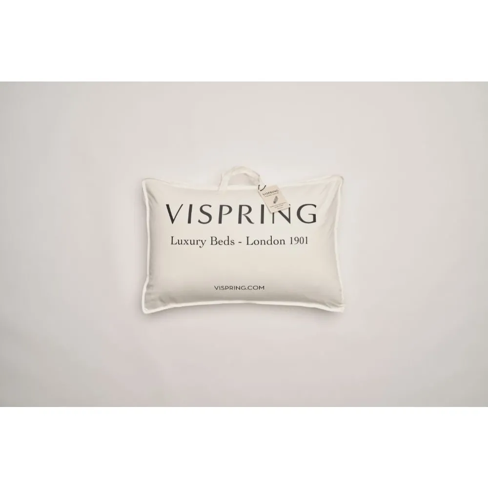 Vispring European Duck Feather and Down Pillow in canvas bag packaging